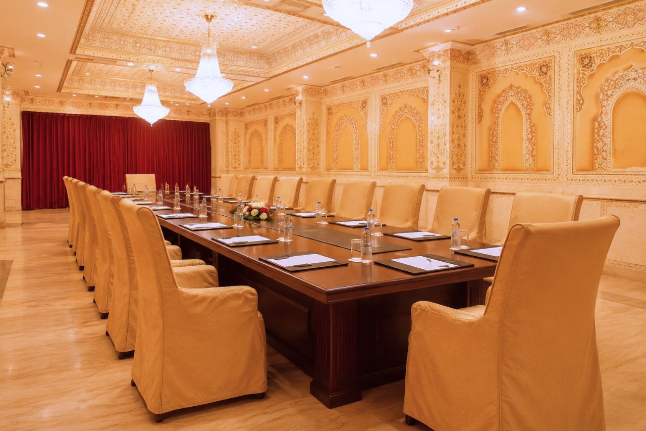 Executive Board Room with long conference table for private meetings at Fort Chandragupt Hotel Jaipur