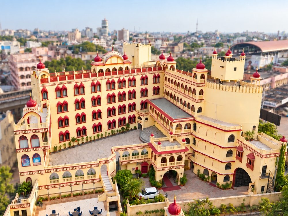 Aerial view of Fort Chandragupt Hotel building, Jaipur