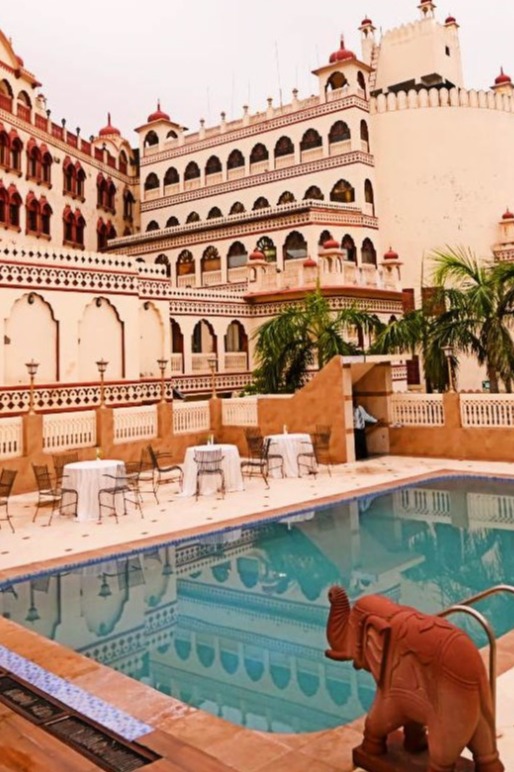 Outdoor swimming pool view at Fort Chandragupt Hotel Jaipur