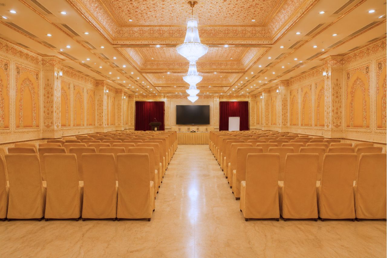 Takshila Conference Hall with theatre-style seating for corporate events at Fort Chandragupt Hotel Jaipur